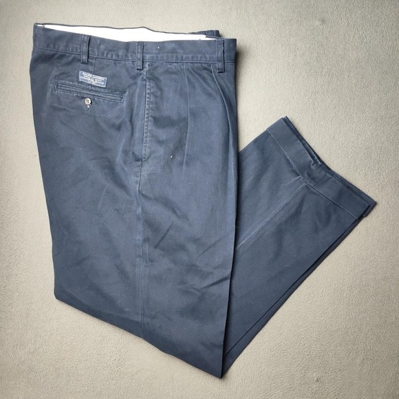 Polo Ralph Lauren Pants Mens 38x29 Navy Hammond Pleated Cuffed Chino Cotton - Picture 1 of 12